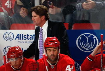 DETROIT - OCTOBER 10:  Head coach Mike Babcock of the Detroit Red Wings looks on during the game against the Washington Capitals on October 10, 2009 at Joe Louis Arena in Detroit, Michigan. (Photo by Gregory Shamus/Getty Images)