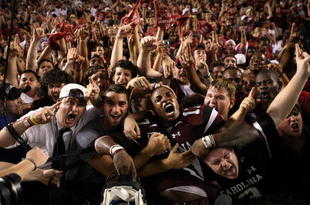 COLUMBIA, SC - SEPTEMBER 24: Chris Culliver #17 of the South Carolina Gamecocks celebrates with fans after a 16-10 victory over the Ole Miss Rebels after their game at Williams-Brice Stadium on September 24, 2009 in Columbia, South Carolina. (Photo by Streeter Lecka/Getty Images)