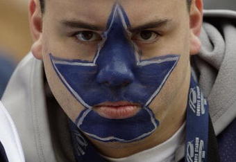 KANSAS CITY, MO - OCTOBER 11:  A fan of the Dallas Cowboys shows his support during the NFL game against the Kansas City Chiefs at Arrowhead Stadiumin on October 11, 2009 Kansas City, Missouri. The Cowboys defeated the Chiefs 26-20 in overtime. (Photo by Jamie Squire/Getty Images)