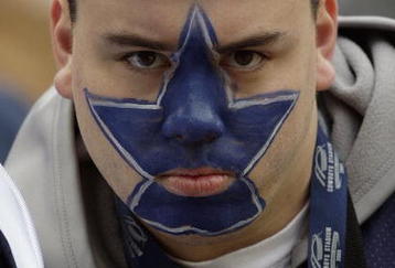 KANSAS CITY, MO - OCTOBER 11:  A fan of the Dallas Cowboys shows his support during the NFL game against the Kansas City Chiefs at Arrowhead Stadiumin on October 11, 2009 Kansas City, Missouri. The Cowboys defeated the Chiefs 26-20 in overtime. (Photo by Jamie Squire/Getty Images)