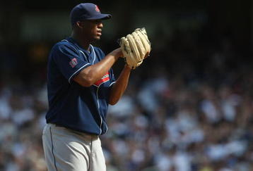 NEW YORK - APRIL 18:  Fausto Carmona #55 of the Cleveland Indians pitches against the New York Yankees at Yankee Stadium on April 18, 2009 in the Bronx borough of New York City.  (Photo by Nick Laham/Getty Images)