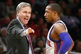 NEW YORK - FEBRUARY 17:  Head coach Mike D'Antoni coaches Chris Duhon #1 of the New York Knicks against the San Antonio Spurs at Madison Square Garden on February 17, 2009 in New York City. NOTE TO USER: User expressly acknowledges and agrees that, by downloading and/or using this Photograph, User is consenting to the terms and conditions of the Getty Images License Agreement.  (Photo by Chris McGrath/Getty Images)