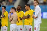 DOHA, QATAR - NOVEMBER 14: (L-R) Wayne Bridge, James Milner, Darren Bent, Tom Huddlestone and Peter Crouch of England look dejected after the International Friendly match between Brazil and England at the Khalifa Stadium on November 14, 2009 in Doha, Qatar.  (Photo by Michael Regan/Getty Images)
