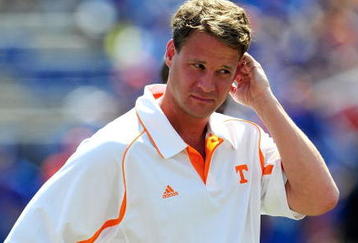 GAINESVILLE, FL - SEPTEMBER 19:  Head coach Lane Kiffin of the Tennessee Volunteers watches the action prior to the game against the Florida Gators at Ben Hill Griffin Stadium on September 19, 2009 in Gainesville, Florida.  (Photo by Sam Greenwood/Getty Images)