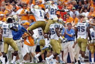 KNOXVILLE, TN - SEPTEMBER 12: Sheldon Price #22 celebrates with Alterraun Verner #1 of the UCLA Bruins after his interception against the Tennessee Volunteers on September 12, 2009 at Neyland Stadium in Knoxville, Tennessee. (Photo by Joe Murphy/Getty Images)