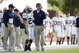 DURHAM, NC - NOVEMBER 14:  Head coach Paul Johnson of the Georgia Tech Yellow Jackets gives instructions to Embry Peeples #24 during the game against the Duke Blue Devils at Wallace Wade Stadium on November 14, 2009 in Durham, North Carolina. (Photo by Joe Robbins/Getty Images)
