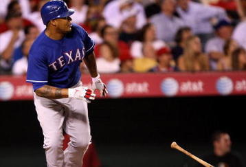 ANAHEIM, CA - JULY 8:  Andruw Jones #25 of the Texas Rangers hits his third home run of the game against the Los Angeles Angels of Anaheim in the fifth inning at Angel Stadium July 8, 2009 in Anaheim, California.  (Photo by Stephen Dunn/Getty Images)