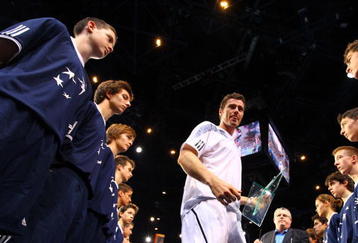PARIS - NOVEMBER 11:  Marit Safin of Russia leaves the court with a gaurd of honour after loseing his match against Juan Martin Del Potro of Argentina during the ATP Masters Series at the Palais Omnisports De Paris-Bercy on November 11, 2009 in Paris, France.  (Photo by Clive Rose/Getty Images)
