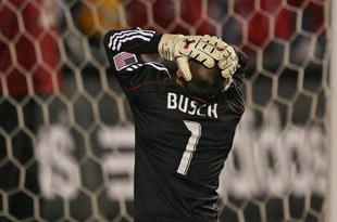 BRIDGEVIEW, IL - NOVEMBER 14: Jon Busch #1 of the Chicago Fire reacts after giving up the winning goal to Real Salt Lake during the MLS Eastern Conference Championship at Toyota Park on November 14, 2009 in Bridgeview, Illinois. Real Salt Lake defeated the Fire 0-0 (5-4) in a shoot-out. (Photo by Jonathan Daniel/Getty Images)