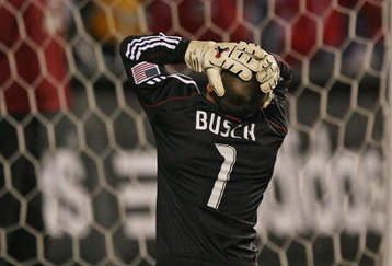 BRIDGEVIEW, IL - NOVEMBER 14: Jon Busch #1 of the Chicago Fire reacts after giving up the winning goal to Real Salt Lake during the MLS Eastern Conference Championship at Toyota Park on November 14, 2009 in Bridgeview, Illinois. Real Salt Lake defeated the Fire 0-0 (5-4) in a shoot-out. (Photo by Jonathan Daniel/Getty Images)