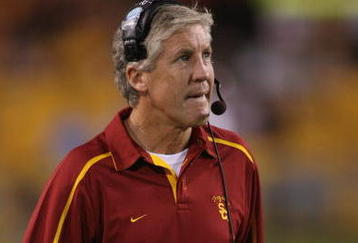 TEMPE, AZ - NOVEMBER 7:  Head coach Pete Carroll of the USC Trojans watches the replay on the videoboard against the Arizona State Sun Devils on November 7, 2009 at Sun Devil Stadium in Tempe, Arizona.  USC won 14-9.  (Photo by Jeff Golden/Getty Images)