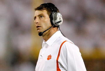 ATLANTA - SEPTEMBER 10:  Head coach Dabo Swinney of the Clemson Tigers looks on against the Georgia Tech Yellow Jackets at Bobby Dodd Stadium on September 10, 2009 in Atlanta, Georgia.  (Photo by Kevin C. Cox/Getty Images)