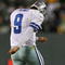 GREEN BAY, WI - NOVEMBER 15: Tony Romo #9 of the Dallas Cowboys kicks the dirt as he leaves the field after throwing an interception at the goal line against the Green Bay Packers at Lambeau Field on November 15, 2009 in Green Bay, Wisconsin. The Packers defeated the Cowboys 17-7. (Photo by Jonathan Daniel/Getty Images)