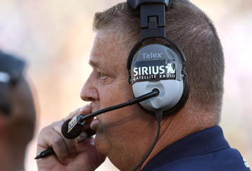 SOUTH BEND, IN - SEPTEMBER 01: Head coach Charlie Weis of the Notre Dame Fighting Irish watches as his team takes on the Georgia Tech Yellow Jackets on September 1, 2007 at Notre Dame Stadium in South Bend, Indiana. (Photo by Jonathan Daniel/Getty Images)