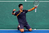 PARIS - NOVEMBER 15:  Novak Djokovic of Serbia celebrates match point in the Final match against Gael Monfils of France during the ATP Masters Series at the Palais Omnisports De Paris-Bercy on November 15, 2009 in Paris, France.  (Photo by Clive Rose/Getty Images)