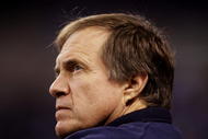 INDIANAPOLIS - NOVEMBER 15: Head coach Bill Belichick of the New England Patriots looks on during warm ups before the game against the Indianapolis Colts at Lucas Oil Stadium on November 15, 2009 in Indianapolis, Indiana. (Photo by Andy Lyons/Getty Images)
