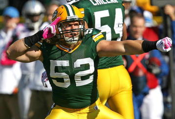 GREEN BAY, WI - OCTOBER 18: Clay Matthews #52 of the Green Bay Packers celebrates a sack against the Detroit Lions at Lambeau Field on October 18, 2009 in Green Bay, Wisconsin. The Packers defeated the Lions 26-0. (Photo by Jonathan Daniel/Getty Images)