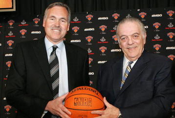 NEW YORK - MAY 13:  New head coach of the New York Knicks Mike D'Antoni (L) and team president Donnie Walsh (R) poses for a photo on May 13, 2008 at Madison Square Garden in New York City. NOTE TO USER: User expressly acknowledges and agrees that, by downloading and or using this Photograph, User is consenting to the terms and conditions of the Getty Images License Agreement.  (Photo by Mike Stobe/Getty Images)
