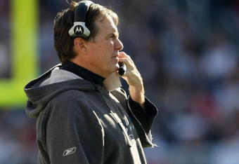 FOXBORO, MA - NOVEMBER 08:  Head coach Bill Belichick of the New England Patriots looks on from the sideline in the first half against the Miami Dolphins on November 8, 2009 at Gillette Stadium in Foxboro, Massachusetts.  (Photo by Elsa/Getty Images)
