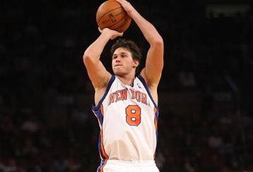 NEW YORK - NOVEMBER 09: Danilo Gallinari #8 of the New York Knicks shoots the ball against the Utah Jazz at Madison Square Garden on November 9, 2009 in New York City. NOTE TO USER: User expressly acknowledges and agrees that, by downloading and or using this photograph, User is consenting to the terms and conditions of the Getty Images License Agreement.  (Photo by Nick Laham/Getty Images)