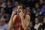 BOSTON - JANUARY 12:  Jose Calderon #8 of the Toronto Raptors reacts during a game against the Boston Celtics at the TD Banknorth Garden on January 12, 2007 in Boston, Massachusetts.  The Raptors defeated the Celtics 95-86. NOTE TO USER: User expressly acknowledges and agrees that, by downloading and or using this photograph, User is consenting to the terms and conditions of the Getty Images License Agreement. (Photo by Elsa/Getty Images)