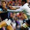 EDINBURGH, SCOTLAND - NOVEMBER 14:  Rory Lamont of Scotland is tackled by Iferemeimi Rawaqa of Fiji during the Bank of Scotland Corporate Autumn Tests at Murrayfield Stadium on November 14, 2009 in Edinburgh, Scotland.  (Photo by Jeff J Mitchell/Getty Images)