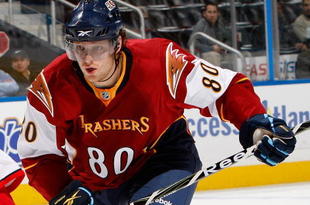 ATLANTA - NOVEMBER 05:  Nik Antropov #80 of the Atlanta Thrashers against the Columbus Blue Jackets at Philips Arena on November 5, 2009 in Atlanta, Georgia.  (Photo by Kevin C. Cox/Getty Images)