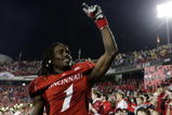 CINCINNATI - NOVEMBER 13:  Mardy Gilyard #1 of the Cincinnati Bearcats celebrates his teams 24-21 win over the West Virginia Mountaineers in the game at Nippert Stadium on November 13, 2009 in Cincinnati, Ohio.  (Photo by Andy Lyons/Getty Images)