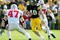 IOWA CITY, IA - OCTOBER 16:  Sam Brownlee of #48 of Iowa attempts to elude A.J. Hawk #47 of Ohio State October 16, 2004 at Kinnick Stadium in Iowa City, Iowa. (Photo by Matthew Stockman/Getty Images)