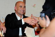 LAS VEGAS - NOVEMBER 09:  Former tennis player Andre Agassi signs copies of his new autobiography, 'Open' at the Encore Theater at Wynn Las Vegas November 9, 2009 in Las Vegas, Nevada.  (Photo by Ethan Miller/Getty Images)