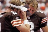CLEVELAND - SEPTEMBER 28:  Offensive coordinator Bruce Arians of the Cleveland Browns talks to quarterbacks Tim Couch #2, Nate Hybl #8, and Kelly Holcomb #10 during a game against the Cincinnati Bengals at Cleveland Browns Stadium on September 28, 2003 in Cleveland, Ohio. The Bengals defeated the Browns 21-14.  (Photo by Phil Long/Getty Images)