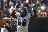 SAN DIEGO - NOVEMBER 07:  Defensive end Jerry Hughes #98 of the Texas Christian University Horned Frogs in action in the game with the San Diego State Aztecs on November 7, 2009 at Qualcomm Stadium in San Diego, California.   TCU won 55-12.  (Photo by Stephen Dunn/Getty Images)