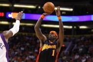 PHOENIX - OCTOBER 30:  Stephen Jackson #1 of the Golden State Warriors puts up a shot during the NBA game against the Phoenix Suns at US Airways Center on October 30, 2009 in Phoenix, Arizona. The Suns defeated the Warriors 123-101.  NOTE TO USER: User expressly acknowledges and agrees that, by downloading and or using this photograph, User is consenting to the terms and conditions of the Getty Images License Agreement.  (Photo by Christian Petersen/Getty Images)