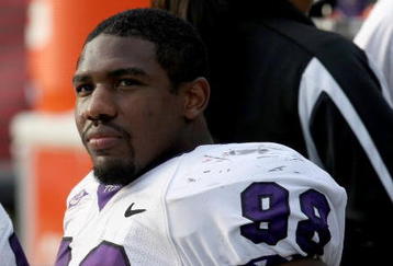 SAN DIEGO - NOVEMBER 07:  Defensive end Jerry Hughes #98 of the Texas Christian University Horned Frogs on the sidelines in the game with the San Diego State Aztecs on November 7, 2009 at Qualcomm Stadium in San Diego, California.   TCU won 55-12.  (Photo by Stephen Dunn/Getty Images)
