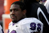 SAN DIEGO - NOVEMBER 07:  Defensive end Jerry Hughes #98 of the Texas Christian University Horned Frogs on the sidelines in the game with the San Diego State Aztecs on November 7, 2009 at Qualcomm Stadium in San Diego, California.   TCU won 55-12.  (Photo by Stephen Dunn/Getty Images)