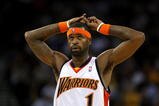 OAKLAND, CA - NOVEMBER 13: Stephen Jackson #1 of the Golden State Warriors looks on against the Detroit Pistons during an NBA game on November 13, 2008 at Oracle Arena in Oakland, California. NOTE TO USER: User expressly acknowledges and agrees that, by downloading and or using this photograph, User is consenting to the terms and conditions of the Getty Images License Agreement. (Photo by Jed Jacobsohn/Getty Images)