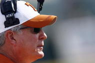 WACO, TX - NOVEMBER 14:  Head coach Mack Brown of the Texas Longhorns watches his team against the Baylor Bears in the fourth quarter on November 14, 2009 at Floyd Casey Stadium in Waco, Texas.  The Longhorns beat the Bears 47-14.  (Photo by Tom Pennington/Getty Images)