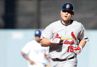 LOS ANGELES, CA - OCTOBER 08:  Matt Holliday #15 of the St. Louis Cardinals rounds the bases after hitting a solo home run in the second inning against the Los Angeles Dodgers in Game Two of the NLDS during the 2009 MLB Playoffs at Dodger Stadium on October 8, 2009 in Los Angeles, California.  (Photo by Jeff Gross/Getty Images)