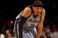 LOS ANGELES, CA - NOVEMBER 06:  Allen Iverson #3 of the Memphis Grizzlies on the court against the Los Angeles Lakers on November 6, 2009 at Staples Center in Los Angeles, California. The Lakers won 114-98. NOTE TO USER: User expressly acknowledges and agrees that, by downloading and/or using this Photograph, user is consenting to the terms and conditions of the Getty Images License Agreement.  (Photo by Stephen Dunn/Getty Images)