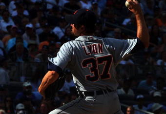 NEW YORK - JULY 19:  Brandon Lyon #37 of the Detroit Tigers pitches against the New York Yankees on July 19, 2009 at Yankee Stadium in the Bronx borough of New York City.  (Photo by Jim McIsaac/Getty Images)