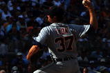 NEW YORK - JULY 19:  Brandon Lyon #37 of the Detroit Tigers pitches against the New York Yankees on July 19, 2009 at Yankee Stadium in the Bronx borough of New York City.  (Photo by Jim McIsaac/Getty Images)