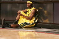 PORTLAND, OR - DECEMBER 8:  Tajuan Porter #12 of the Oregon Ducks waits to check back into the game against the Utah Utes at the Rose Garden on December 8, 2007 in Portland, Oregon. (Photo by Jonathan Ferrey/Getty Images)
