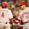 PHOENIX - MAY 12:  Laynce Nix #17 of the Cincinnati Reds congratulates teammate Brandon Phillips #4 after he scored against the Arizona Diamondbacks during the fourth inning of the major league baseball game at Chase Field on May 12, 2009 in Phoenix, Arizona.  (Photo by Christian Petersen/Getty Images)