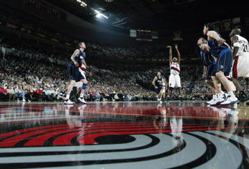 PORTLAND - APRIL 27:  Rasheed Wallace #30 of the Portland Trail Blazers shoots a free throw against the Dallas Mavericks in Game four of the Western Conference Quarterfinals during the 2003 NBA Playoffs at the Rose Garden on April 27, 2003 in Portland, Oregon.  The Blazers won 98-79.  NOTE TO USER: User expressly acknowledges and agrees that, by downloading and/or using this Photograph, User is consenting to the terms and conditions of the Getty Images License Agreement (Photo by Jonathan Ferrey/Getty Images) 