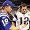INDIANAPOLIS - NOVEMBER 15:  Quarterback Peyton Manning #18 of the Indianapolis Colts greets Tom Brady #12 of the New England Patriots after the game at Lucas Oil Stadium on November 15, 2009 in Indianapolis, Indiana.  The Colts won the game 35-34. (Photo by Jamie Squire/Getty Images)