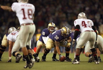 SEATTLE - NOVEMBER 24: Jake Locker #10 of the Washington Huskies at the line of scrimmage during the 100th Apple Cup game against the Washington State Cougars at Husky Stadium on November 24, 2007 in Seattle, Washington. (Photo by Otto Greule Jr/Getty Images) 