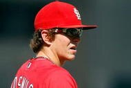 LOS ANGELES, CA - OCTOBER 08:  Colby Rasmus #28 of the St. Louis Cardinals looks on during batting practice before taking on the Los Angeles Dodgers in Game Two of the NLDS during the 2009 MLB Playoffs at Dodger Stadium on October 8, 2009 in Los Angeles, California.  (Photo by Jeff Gross/Getty Images)