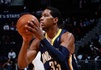 ATLANTA - OCTOBER 28:  Danny Granger #33 of the Indiana Pacers against the Atlanta Hawks at Philips Arena on October 28, 2009 in Atlanta, Georgia.  (Photo by Kevin C. Cox/Getty Images)