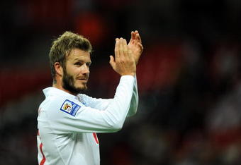 LONDON, ENGLAND - OCTOBER 14:  David Beckham of England acknowledges the fans applause after the FIFA 2010 World Cup Qualifying Group 6 match between England and Belarus at Wembley Stadium on October 14, 2009 in London, England.  (Photo by Laurence Griffiths/Getty Images)
