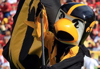 TAMPA, FL - JANUARY 01:  Iowa Hawkeye mascot Herky celebrates a touchdown run against the South Carolina Gamecocks during the Outback Bowl on January 1, 2009 at Raymond James Stadium in Tampa, Florida.  (Photo by Scott Halleran/Getty Images)